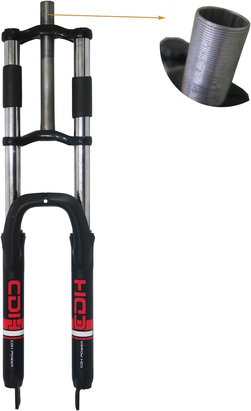 CDHPOWER 26" Suspension Fork 1" Threaded 25.4mm Straight Tube Double Shoulder Triple Tree, Disc Brake, Black, (Fork Only) - Image 1